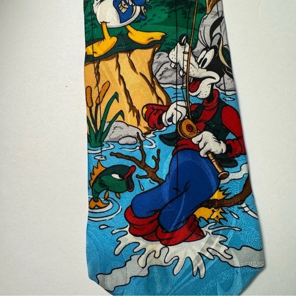 Disney Vintage Neck Tie Featuring Mickey Mouse, Donald Duck, & Goofy Fishing